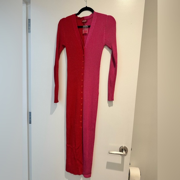 STAUD Two-Tone Pink and Red Long Sleeve Dress - Picture 12 of 14